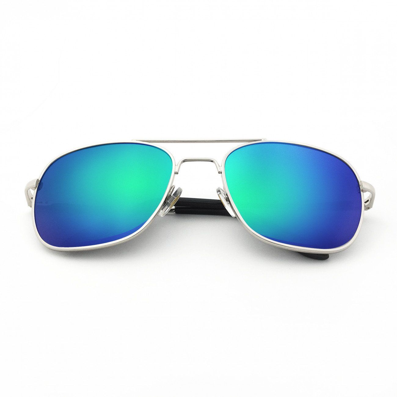 Silver sunglasses with blue lenses top